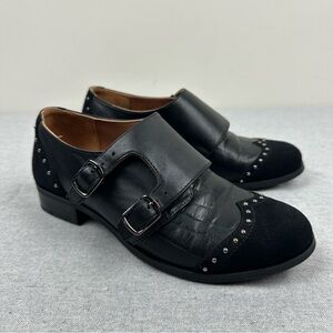 Julia Bo Double Monk Strap Black Snakeskin Leather Suede Handmade Oxford, 37